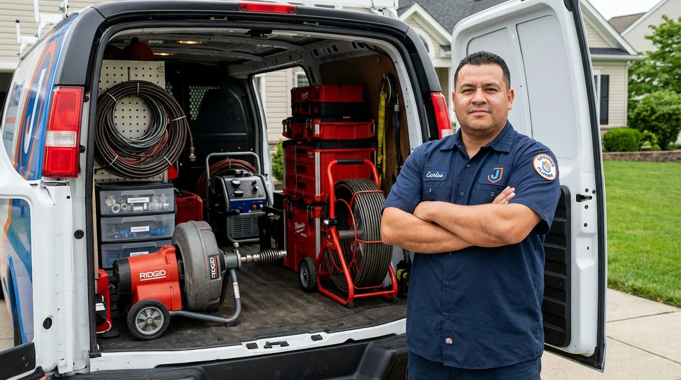 Professional drain cleaning equipment and Johns Plumbing LLC plumber in Clifton