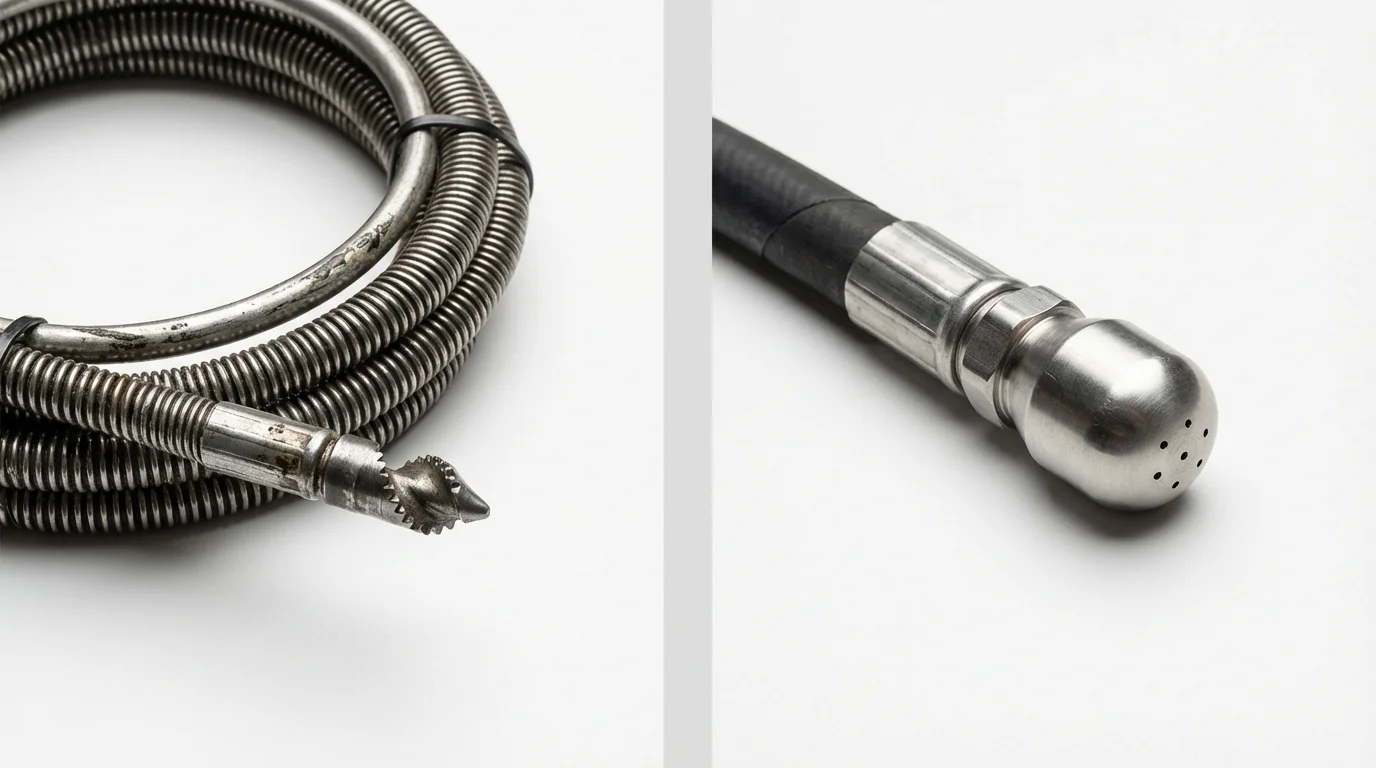 Drain snake cable and hydro jetting nozzle used for drain cleaning in Clifton, CO